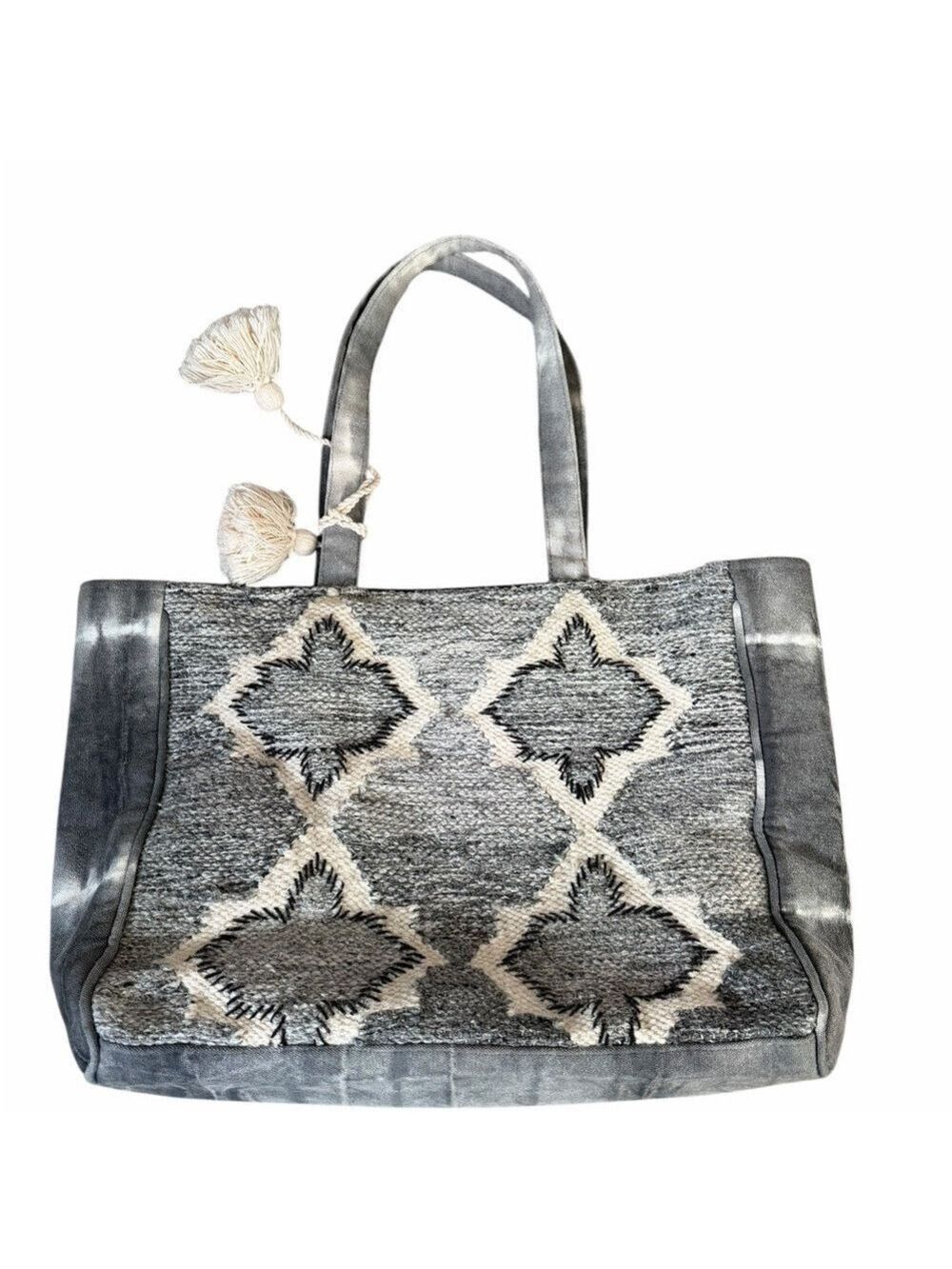 Evelyn K Francesca’s Tapestry Woven Tie Dye Gray & Cream Patterned Tote Bag